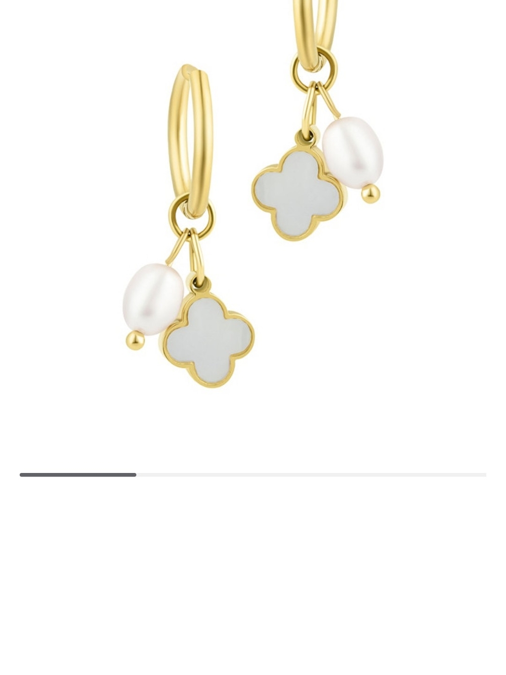 Gold Clover & Pearl Drop Earrings in White